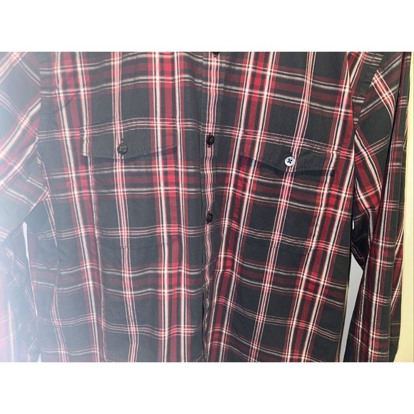 Express Men's Red Black Plaid Long Sleeve Button Down Flannel Shirt Medium - Picture 3 of 9